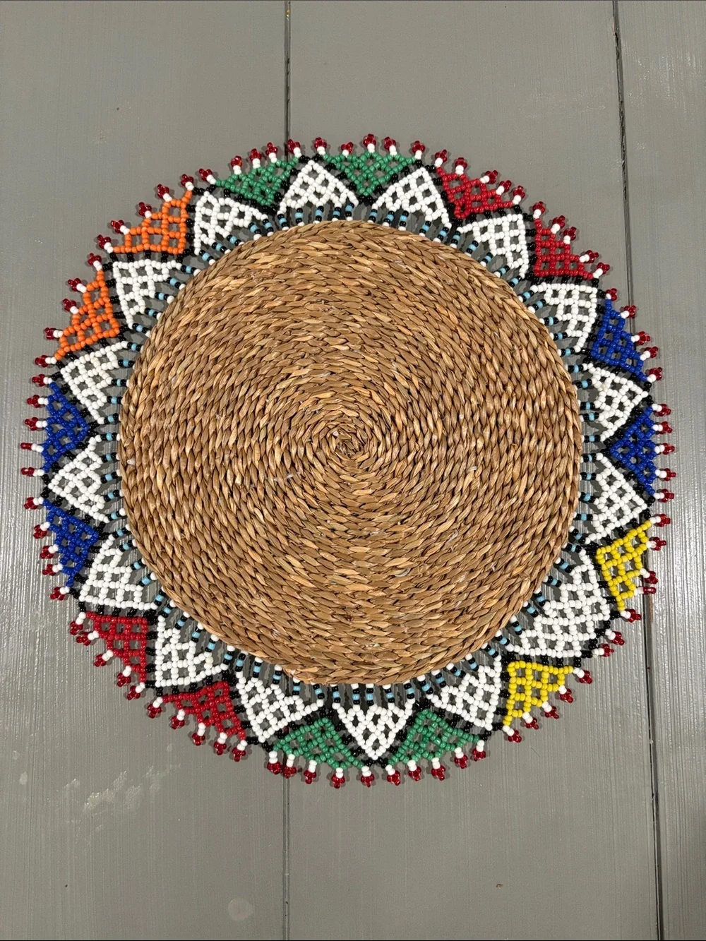 Handwoven African Zulu Beaded Round Placemats - Set of 4